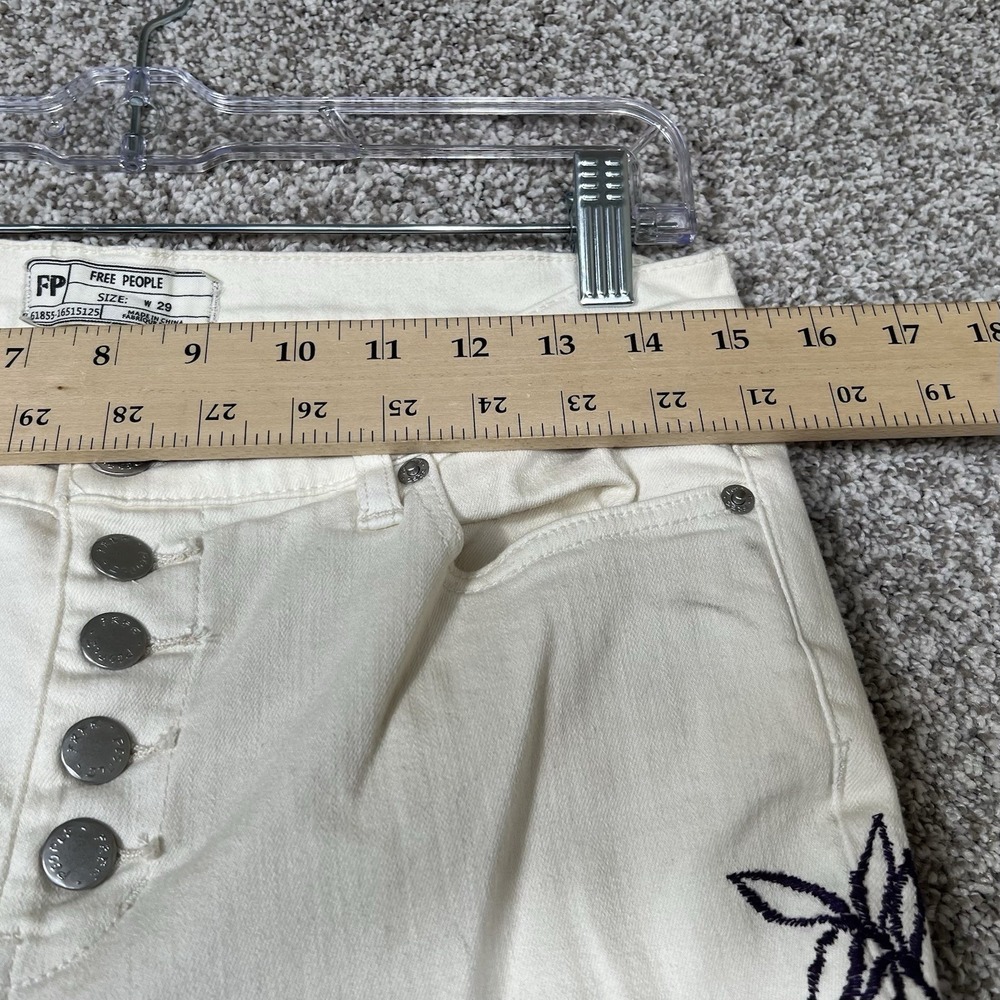 Free People High Rise Jeans Size 29 Embroidered Flower Print Button Skinny - Picture 4 of 7